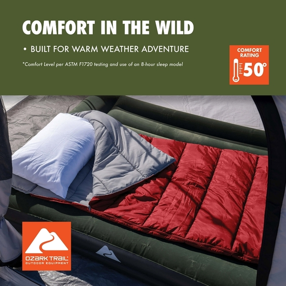 Ozark TrailOzark Trail 50-Degree Warm Weather Rectangular Sleeping Bag, Red - Picture 10 of 11